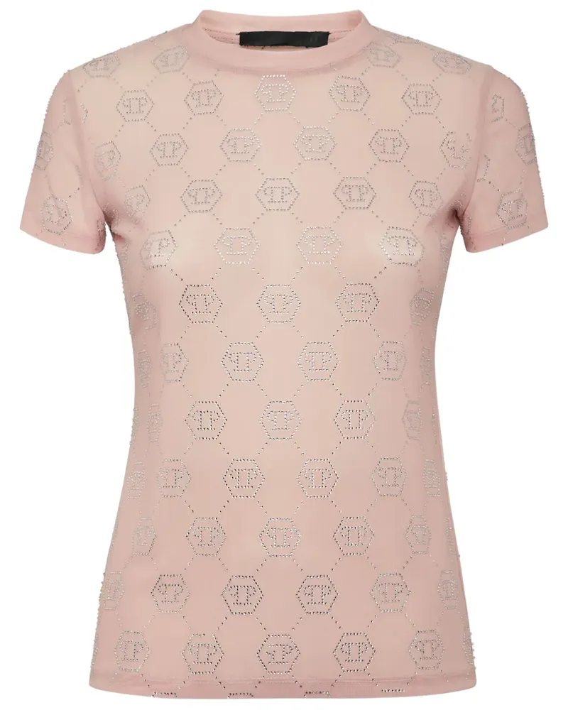 Philipp Plein Pure Monogram Strass T-Shirt - Rosa Rosa