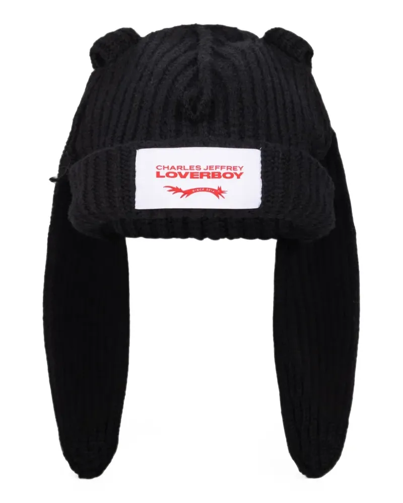 Charles Jeffrey Loverboy Gestrickte Beanie mit Ohren - Schwarz Schwarz