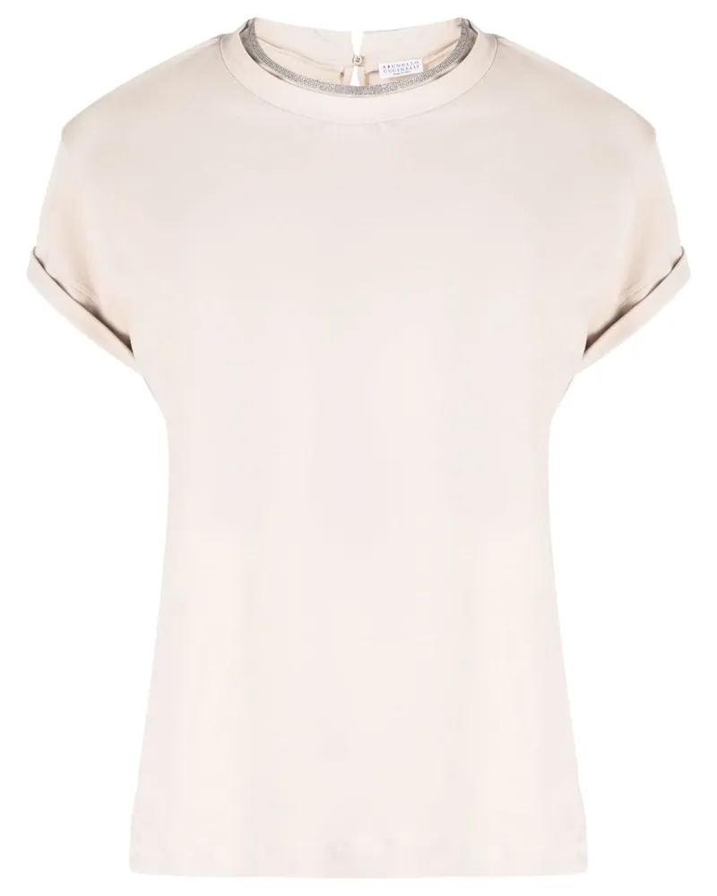 Brunello Cucinelli T-Shirt mit Monili-Borten - Nude Nude