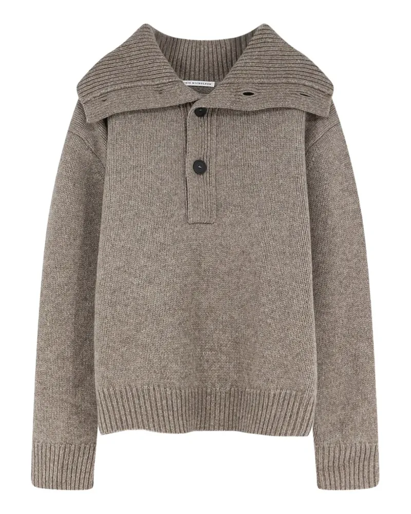 Studio Nicholson Orena Pullover mit Knopfleiste und geripptem Kragen - Nude Nude