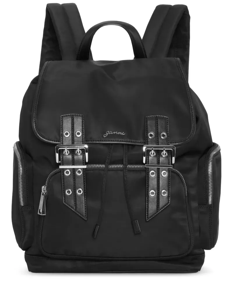Ganni Rucksack mit Logo-Schild - Schwarz Schwarz