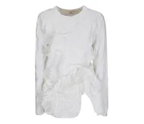 crinkled ruffled longsleeve top - Weiß