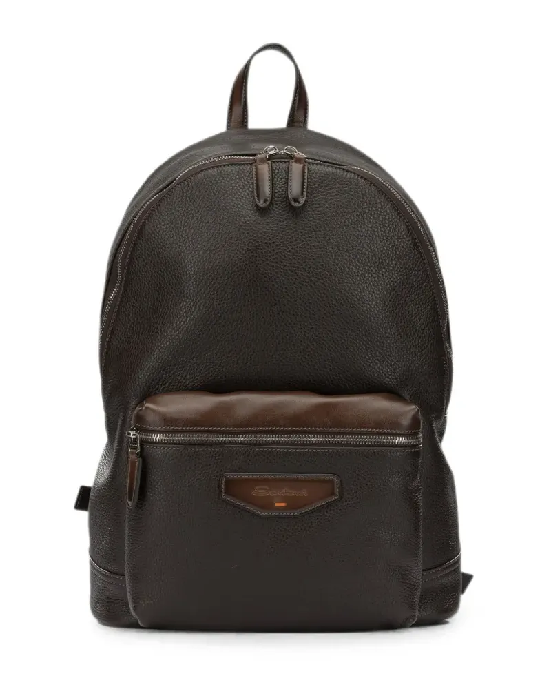 Santoni pebbled-leather backpack - Braun Braun