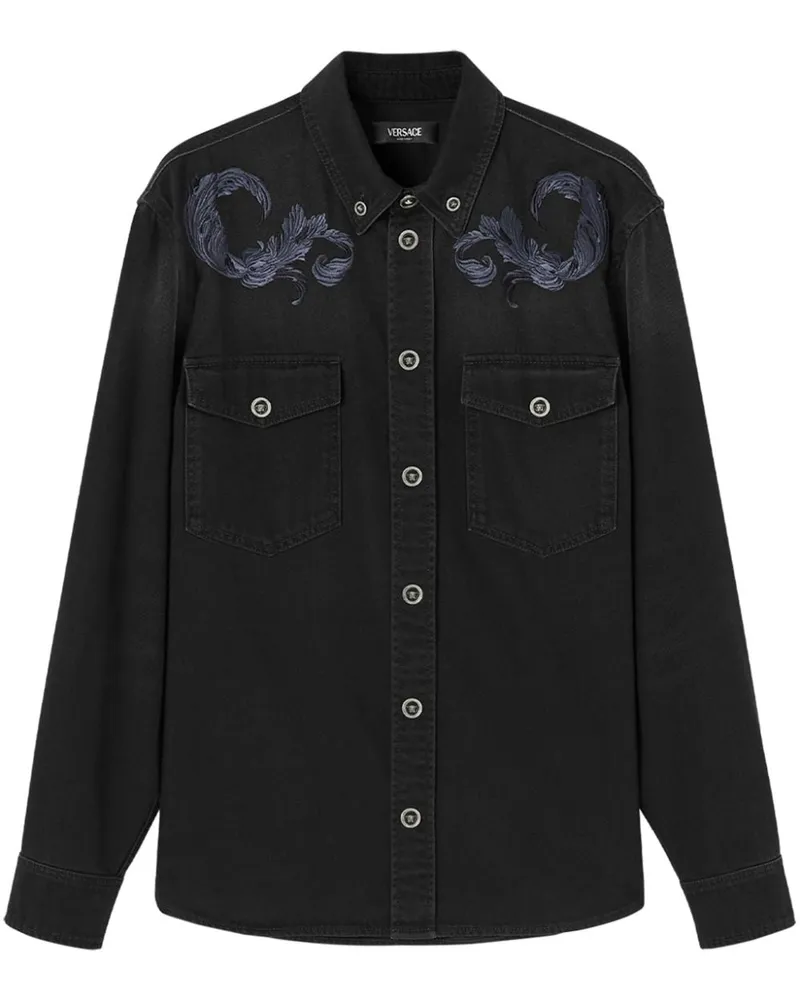 Versace Barocco Hemdjacke mit Stickerei - Schwarz Schwarz