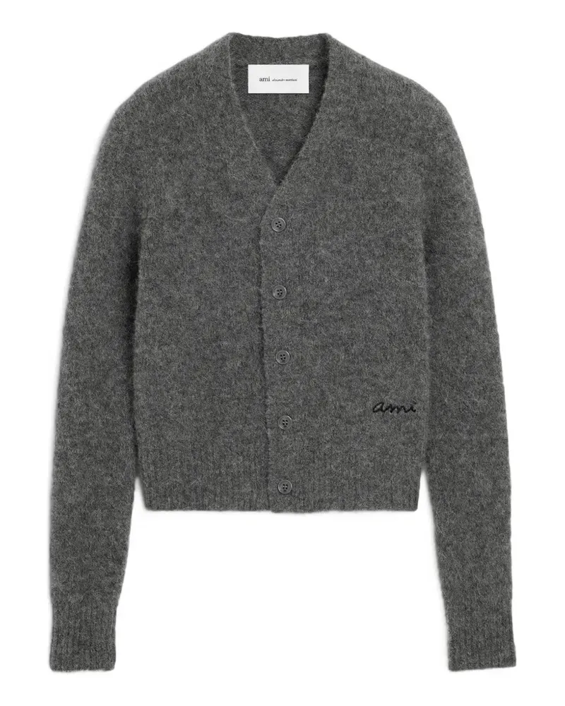 AMI Paris Cardigan aus Wolle und Alpaka mit Ami-Stickerei - Grau Grau