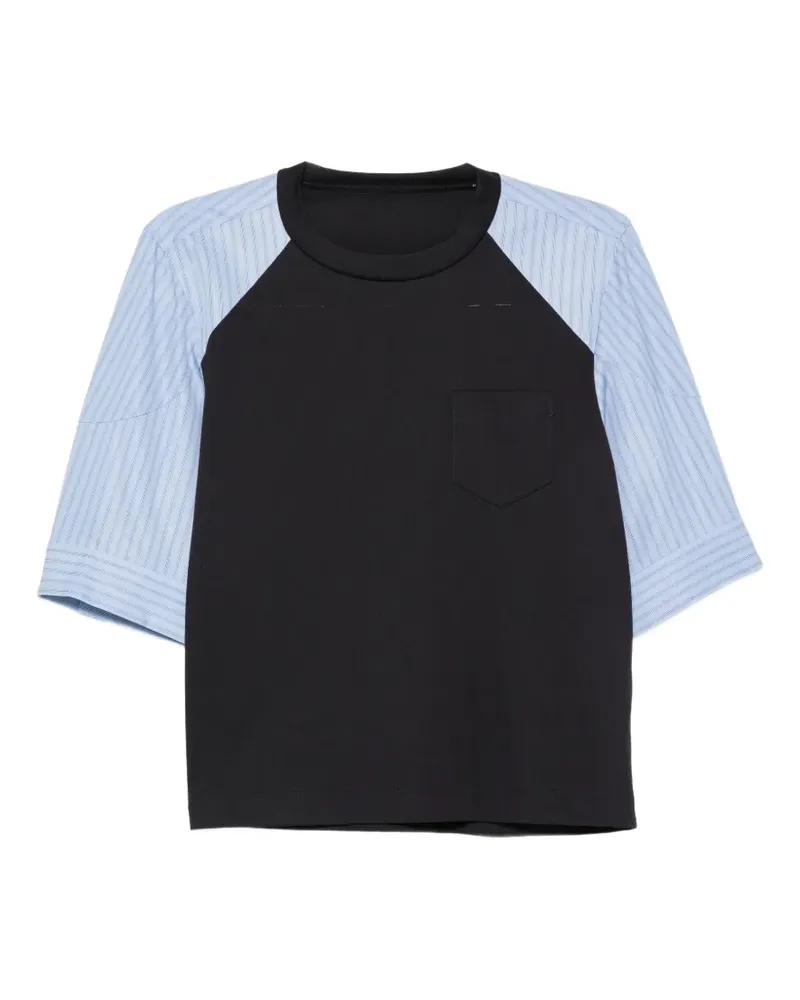Sacai Raglan-T-Shirt mit gestreiften Ärmeln - Blau Blau