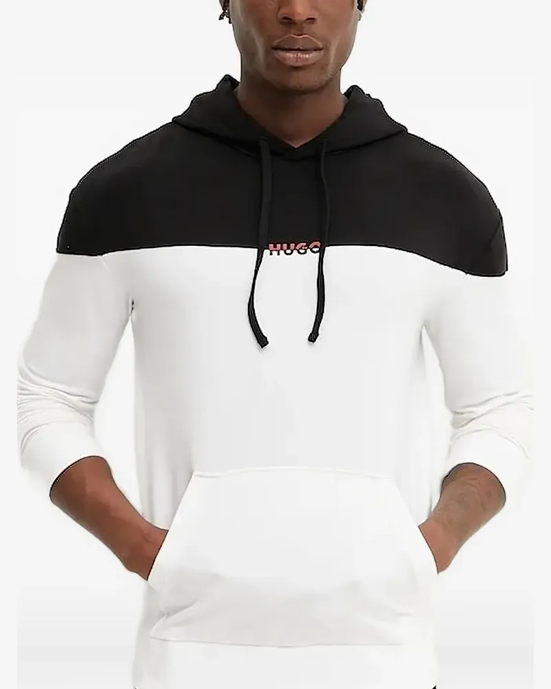 HUGO BOSS Zweifarbiger Hoodie mit Logo-Detail - Weiß Weiß
