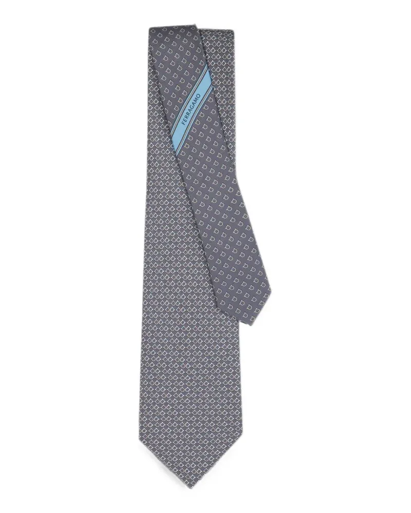 Ferragamo Gancini Seidenkrawatte mit quadratischem Print - Grau Grau