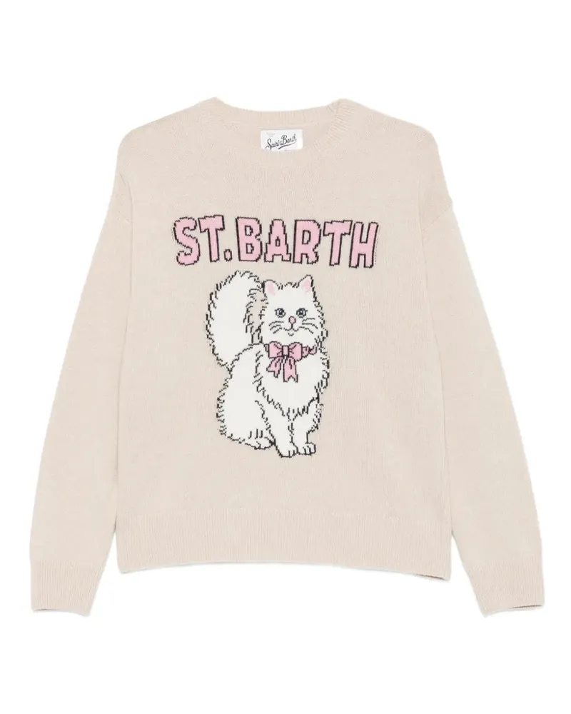 MC2 Saint Barth Tessa Rundhals-Strickpullover aus Woll-Kaschmirgemisch mit Kätzchen-Intarsie - Braun Braun