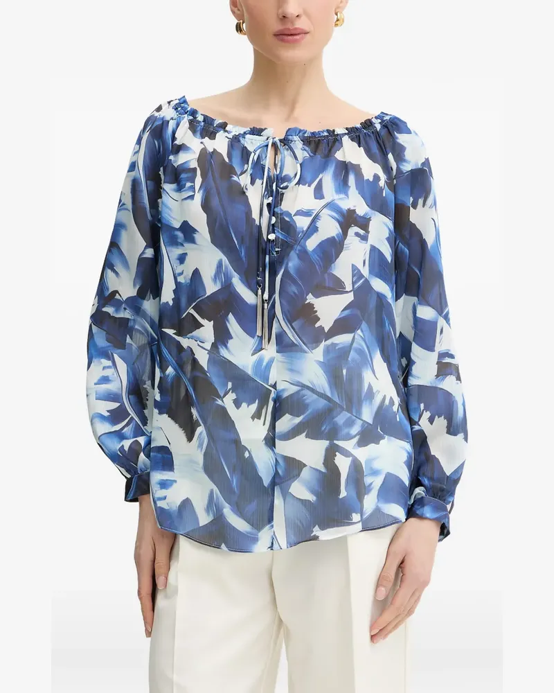 Guess leaf-print ruffled blouse - Blau Blau