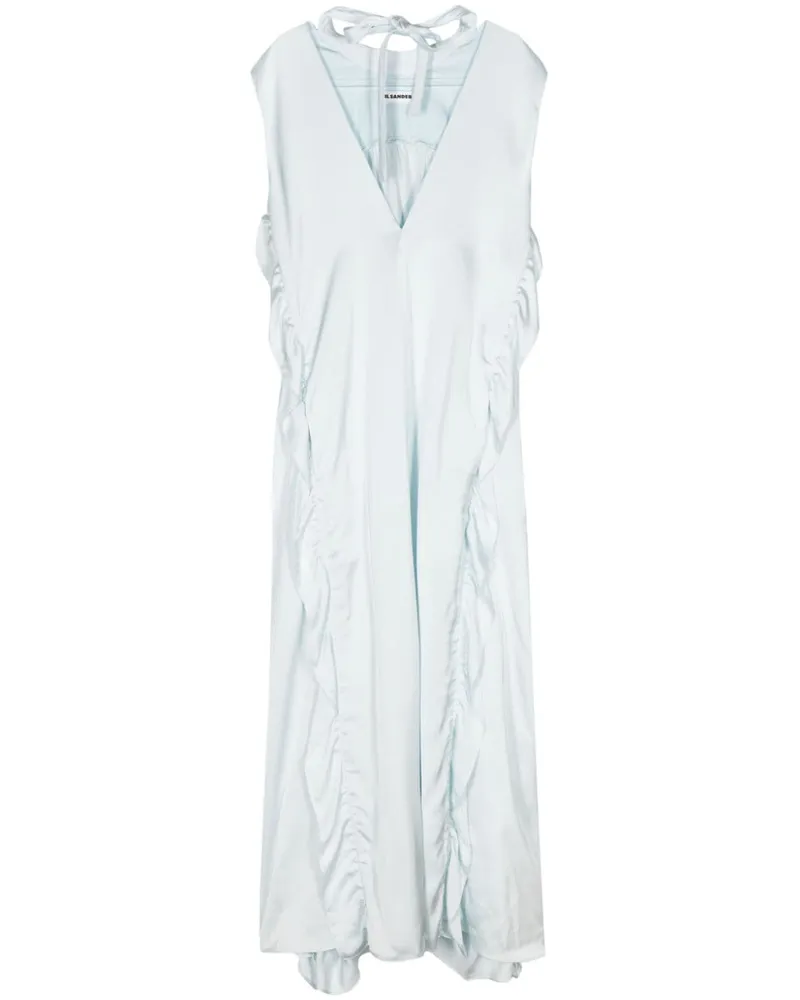 Jil Sander Satin-Maxikleid mit Rüschenbesatz - Blau Blau