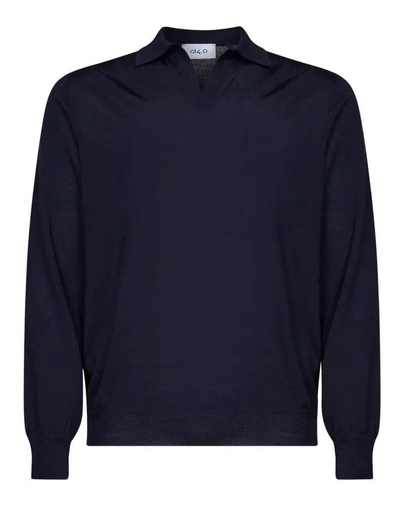 D4.0 V-neck long-sleeve polo shirt - Blau Blau
