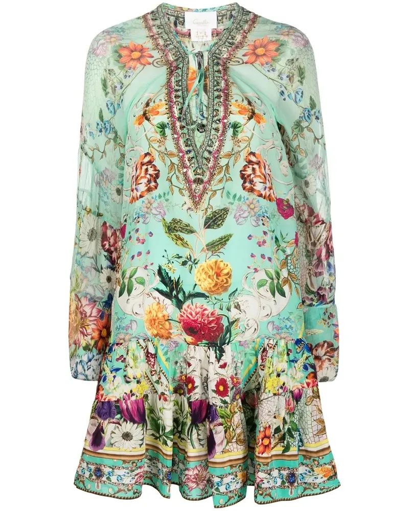 Camilla Minikleid mit Blumen-Print - Grün Grün