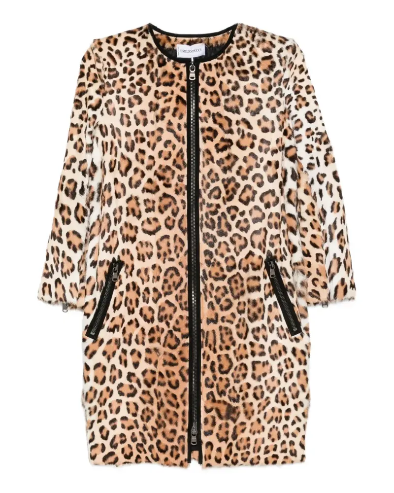 Emilio Pucci leopard-print zip-up coat - Nude Nude