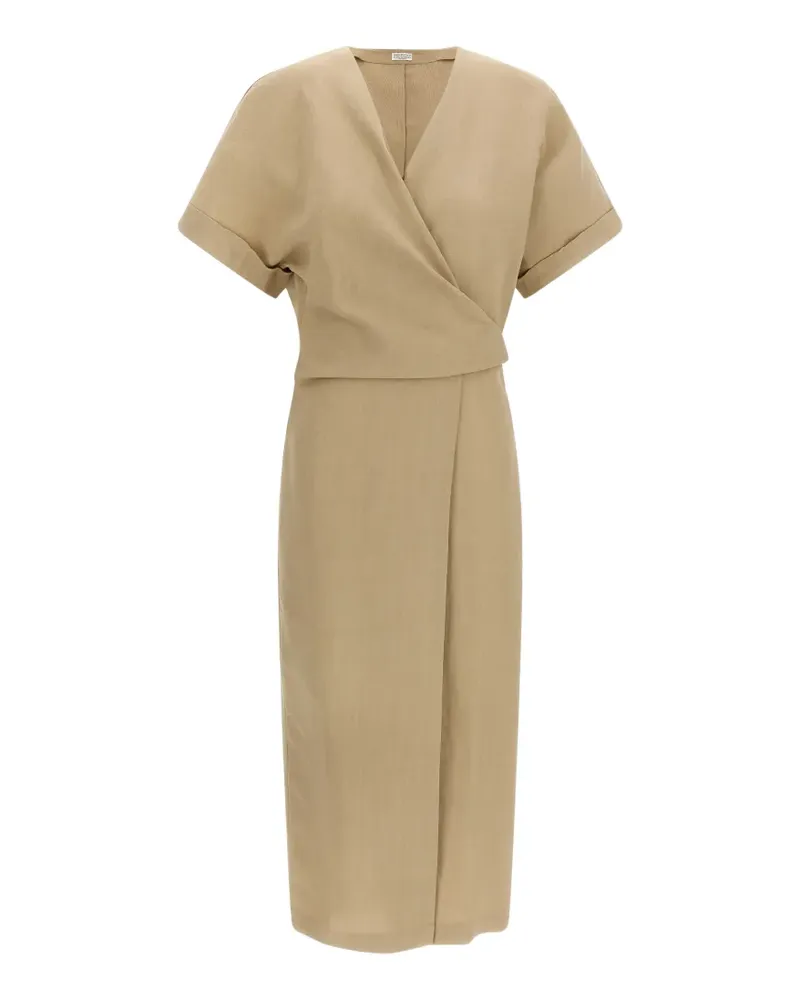 Brunello Cucinelli short sleeve wrap dress - Nude Nude