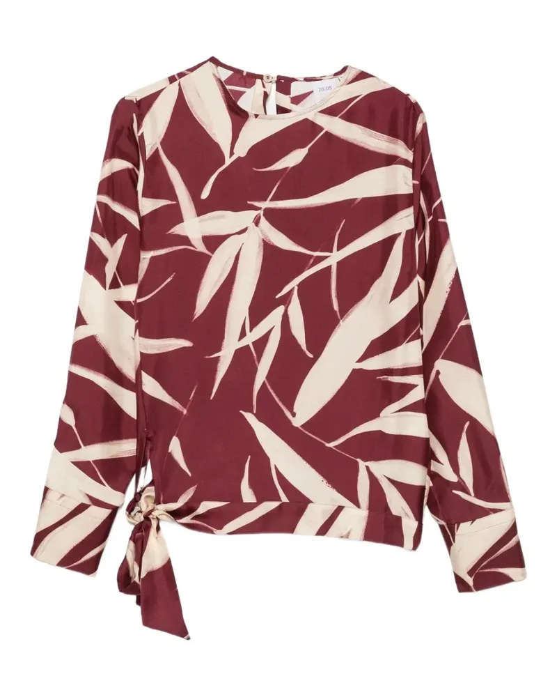 Caliban Bluse mit Blatt-Print und seitlicher Bindung - Rot Rot