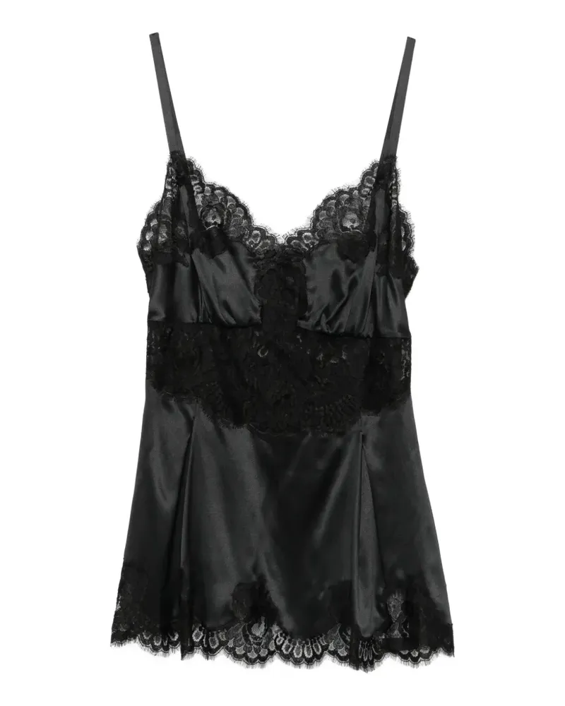 Dolce & Gabbana Satintop mit Spitze - Schwarz Schwarz