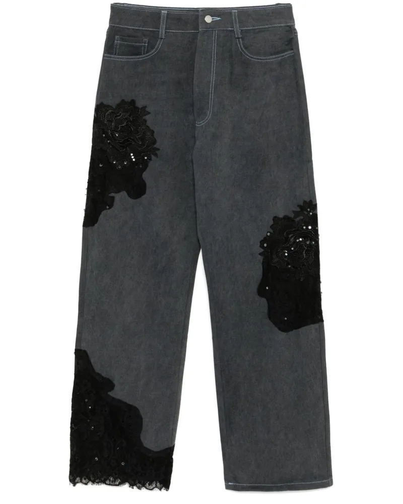Collina Strada Gerade Jeans mit Spitzeneinsätzen - Grau Grau