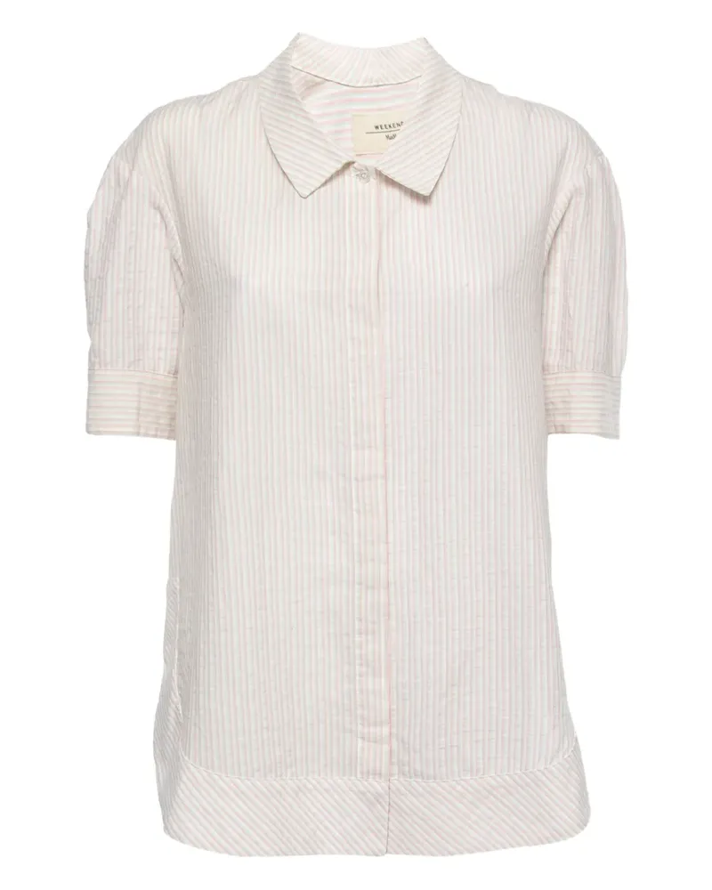 Max Mara Gestreiftes Hemd mit Puffärmeln - Weiß Weiß