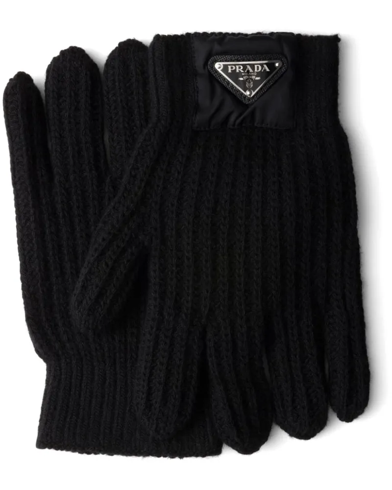 Prada Handschuhe mit Triangel-Logo-Patch Schwarz