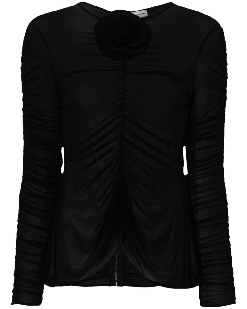 Magda Butrym Top mit Rosenapplikation - Schwarz Schwarz
