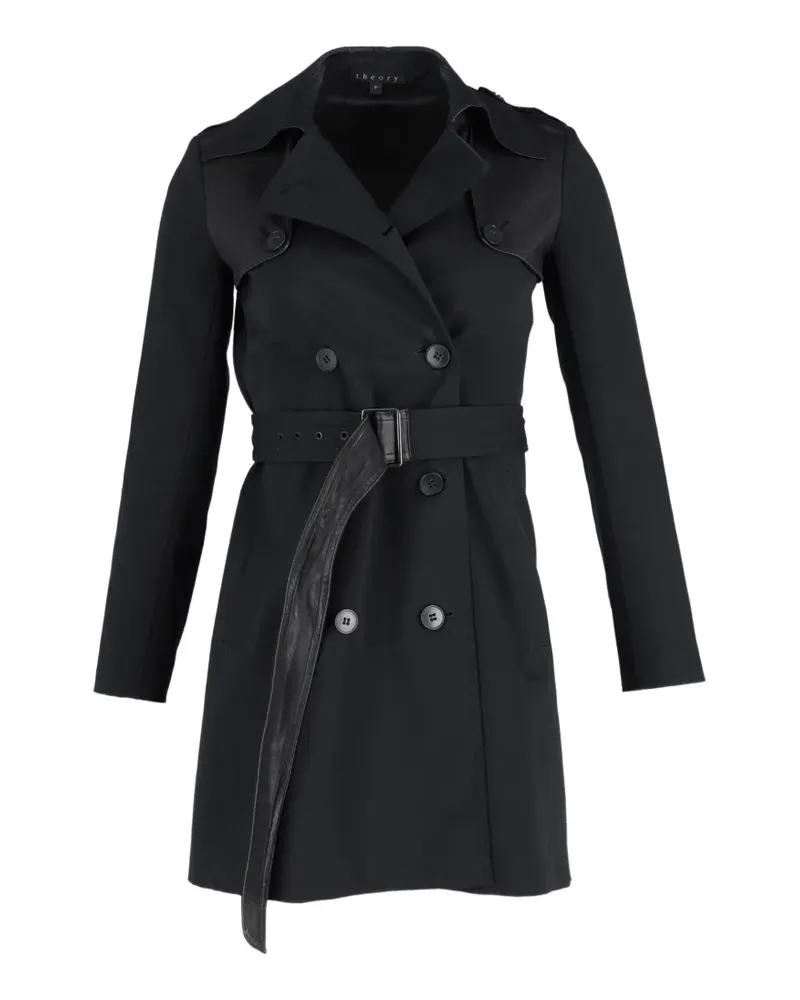 Theory double-breasted leather-trim trench coat - Schwarz Schwarz