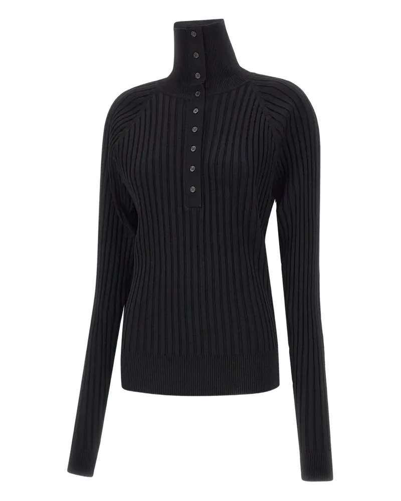 A. ROEGE HOVE Gerippter Pullover mit Knopfleiste - Schwarz Schwarz