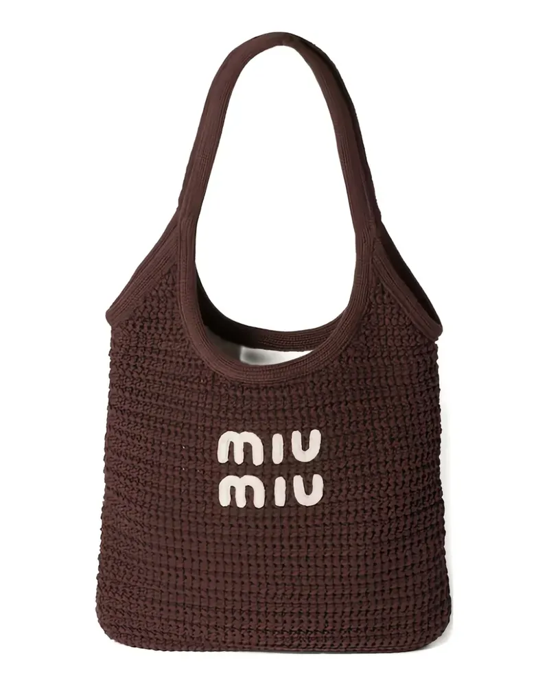 Miu Miu Mittelgroßer Ivy Tote Bag mit Webmuster - Braun Braun