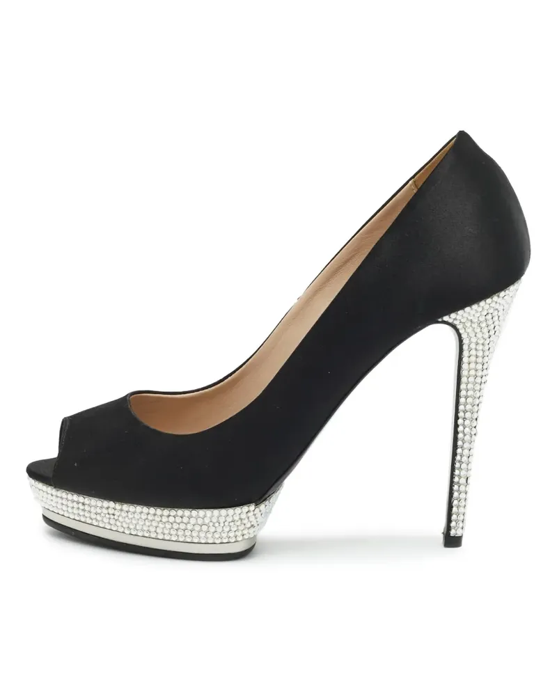 Le Silla Peep-Toe-Pumps mit Kristallen - Schwarz Schwarz