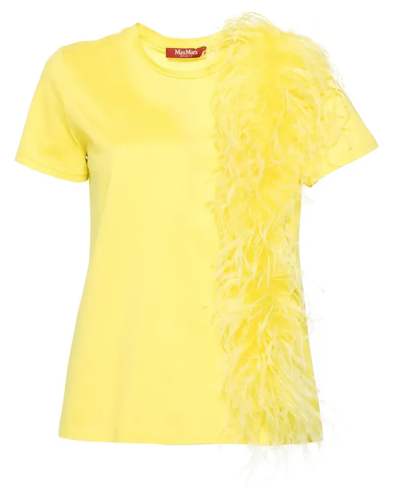 Max Mara Oberteil mit Federn - Gelb Gelb