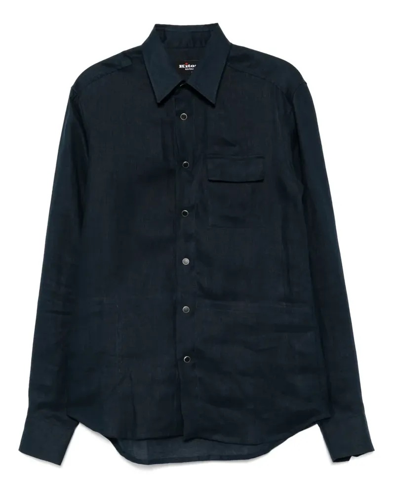 Kiton Hemd aus Leinen - Blau Blau