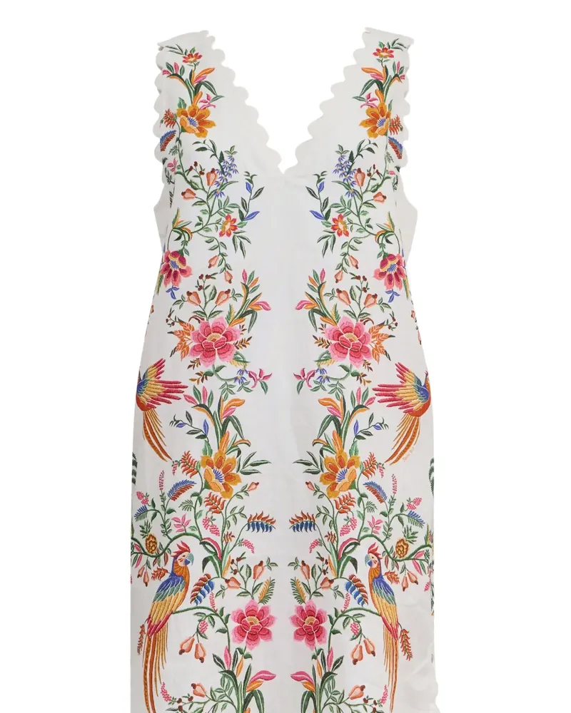 FARM Rio Delicate Forest Maxikleid mit Vogel-Print - Weiß Weiß