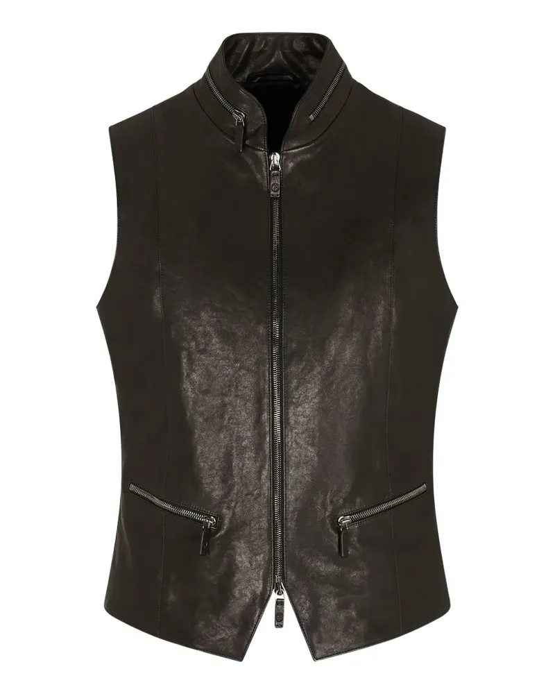 Giorgio Armani leather zip-up vest - Schwarz Schwarz