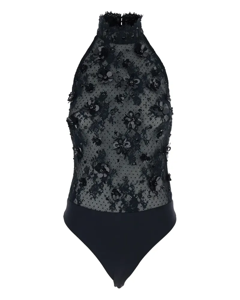Retrofête Neckholder-Body mit Blumenstickerei - Schwarz Schwarz