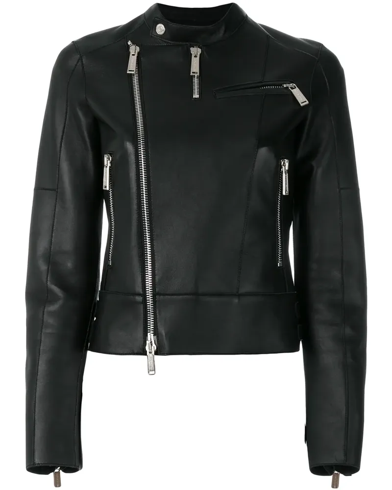 Dsquared2 Lederjacke mit Stehkragen - Schwarz Schwarz