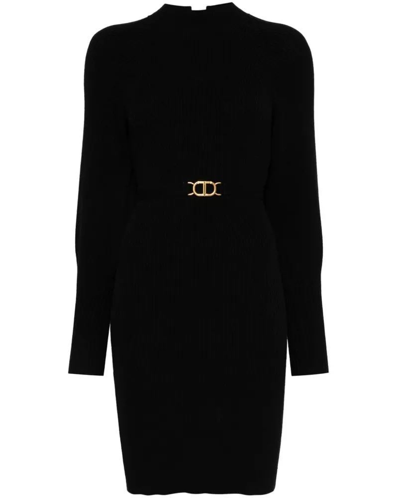 Twin-Set Geripptes Minikleid aus Strick - Schwarz Schwarz