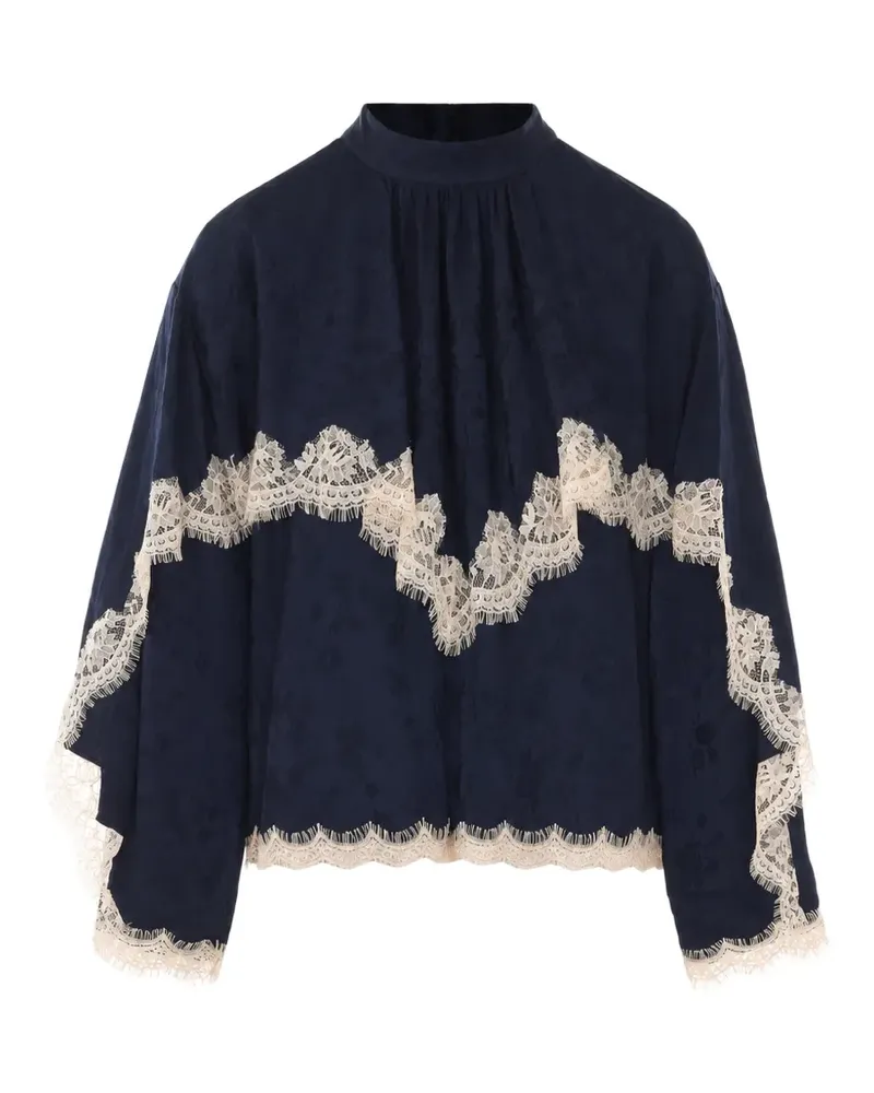 Sea Jacquard-Hemd mit Spitzenbesatz - Blau Blau