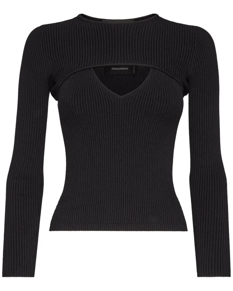 Dsquared2 Geripptes Strickoberteil mit Cut-Out - Schwarz Schwarz