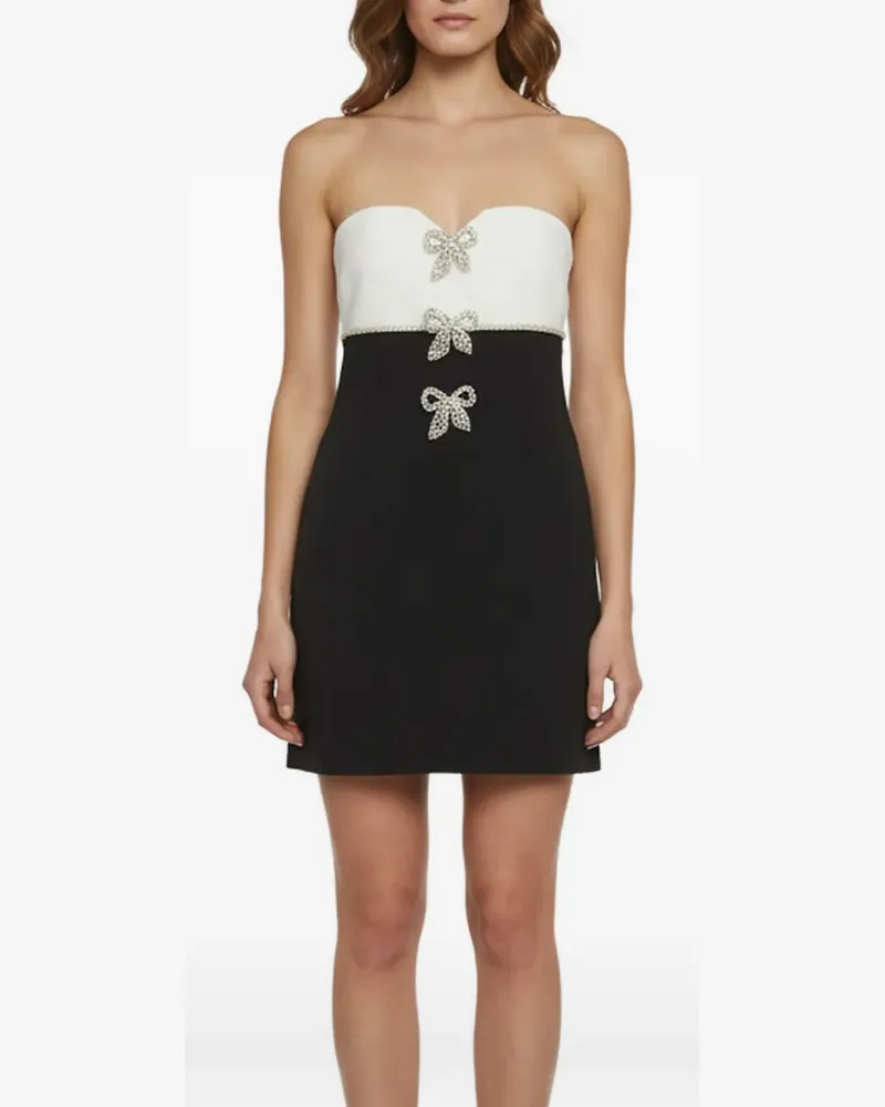 Self-Portrait crystal-embellished bow mini dress - Schwarz Schwarz