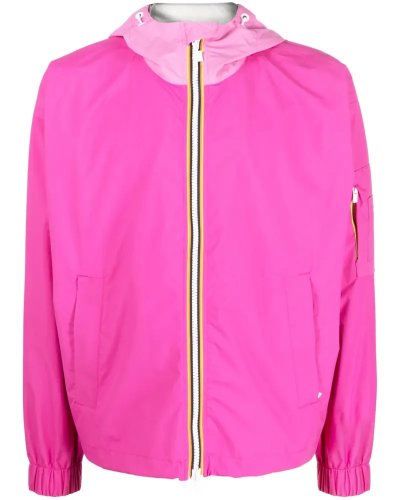 K-Way Kapuzenjacke mit gestreifter Borte - Rosa Rosa