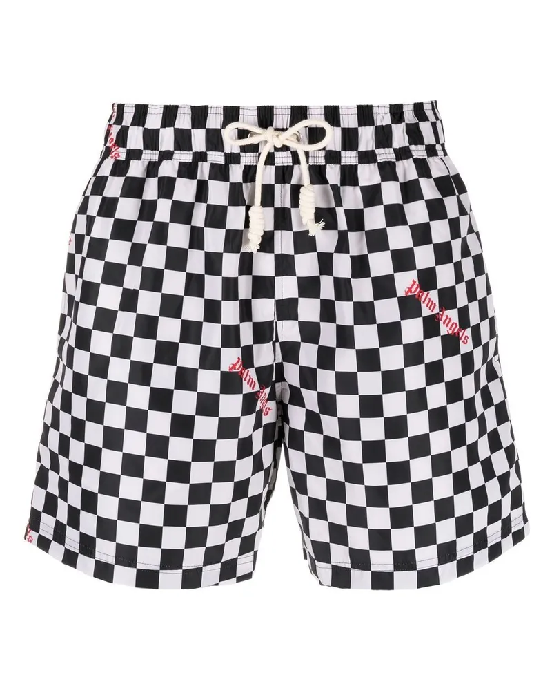 Palm Angels Badeshorts mit Damier-Print - Weiß Weiß