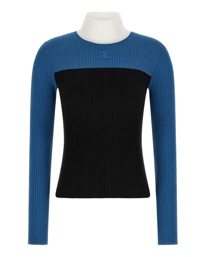 Courrèges Gerippter Pullover in Colour-Block-Optik - Blau Blau