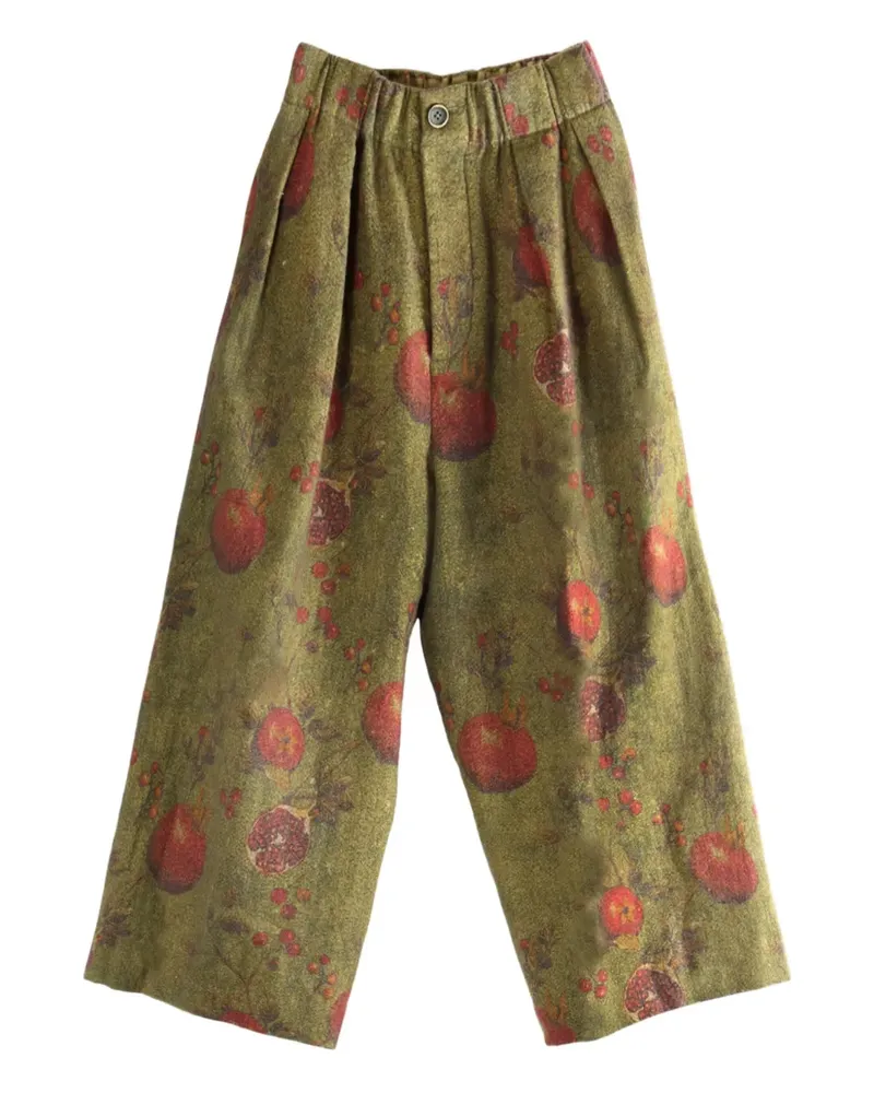 Uma Wang pleated fruit-print palazzo pants - Grün Grün