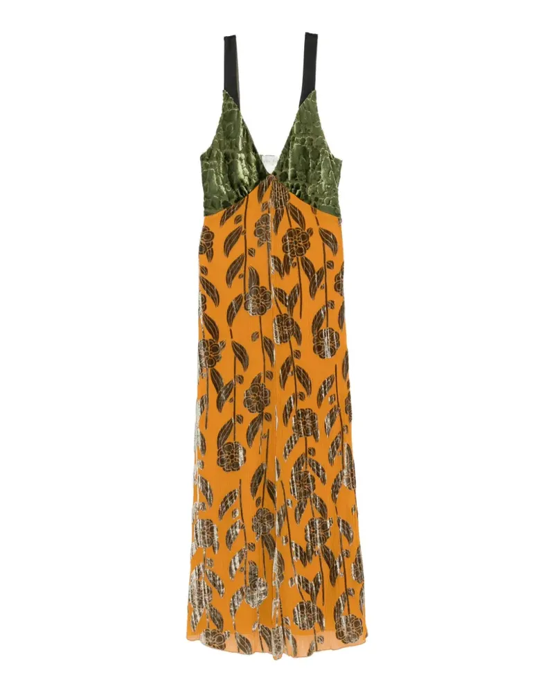 forte_forte Maxikleid mit Blumen-Devoré-Einsatz aus Samt - Orange Orange