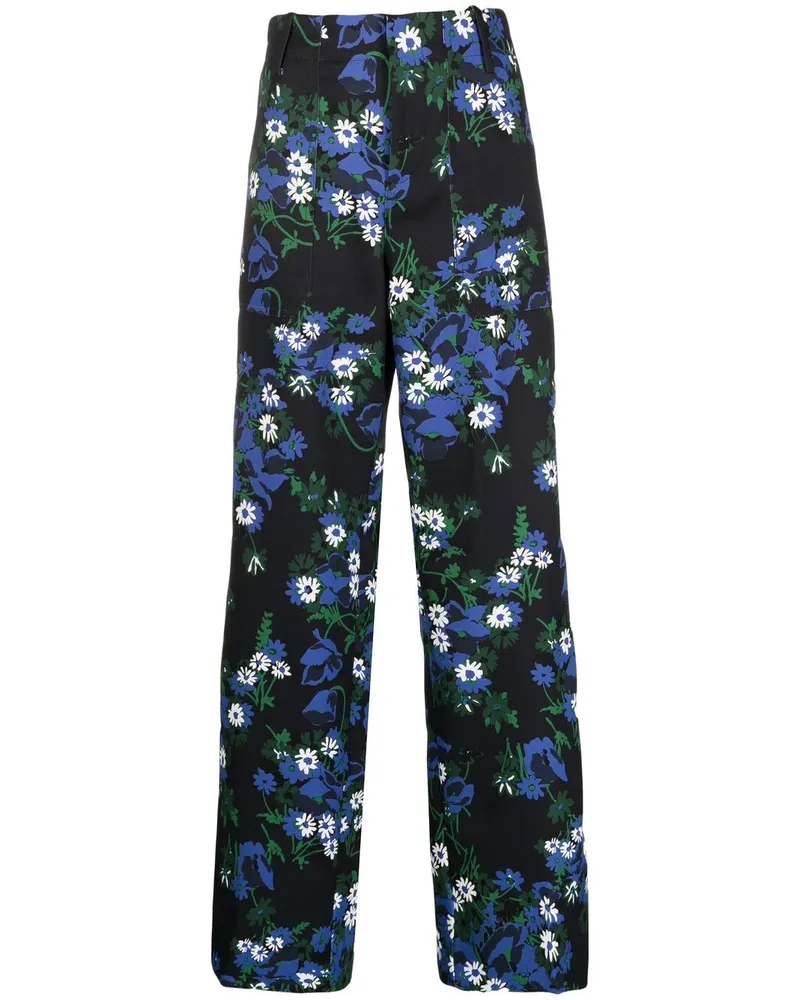 PLAN C Hose mit Blumenmuster Schwarz