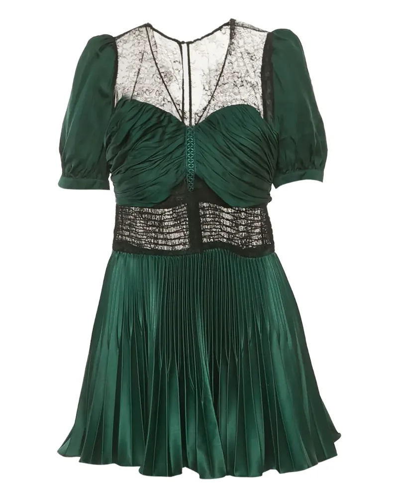 Self-Portrait Minikleid aus Spitze mit Falten - Grün Grün