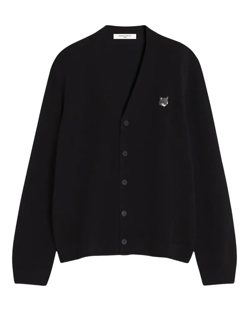 Kitsuné Wollcardigan mit Fox Head-Detail - Schwarz Schwarz
