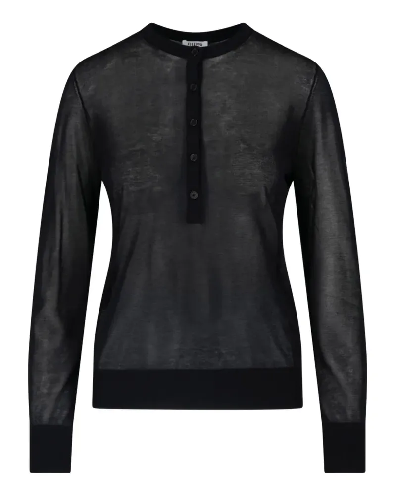 Filippa K sheer-knit henley-neck long-sleeve cotton T-shirt - Schwarz Schwarz