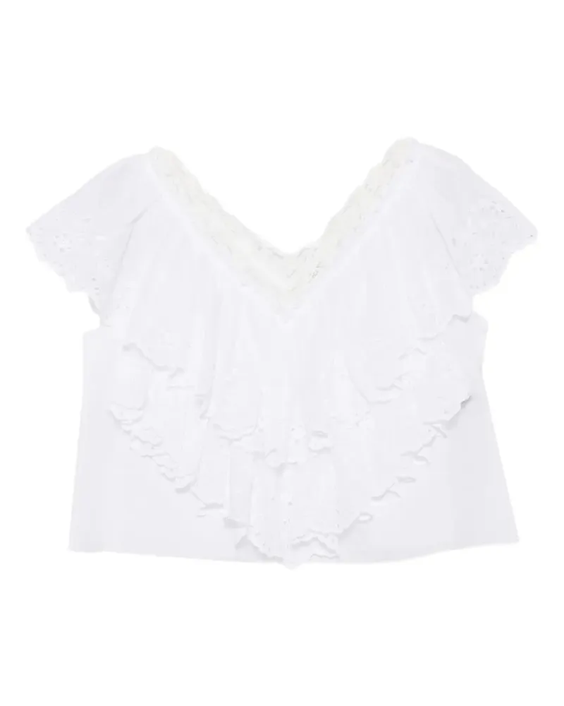 Chloé Gerüschtes Cropped-Top mit V-Ausschnitt - Weiß Weiß