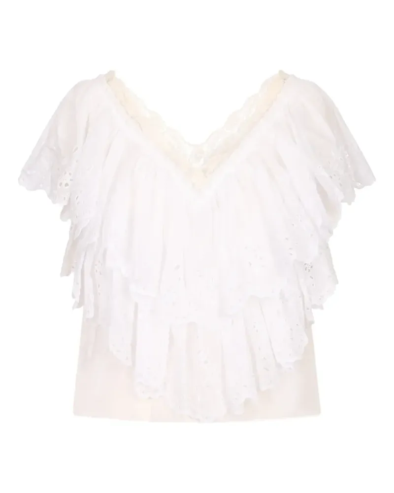 Chloé cropped V-neck ruffle top in cotton voile & lace - Weiß Weiß